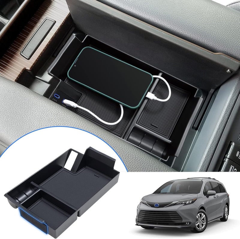 TOPINSTALL Console Organizer Compatible with 2021-2026 Toyota Sienna, Armrest Box Secondary Storage Center Console Tray Coin Container ABS Plastic - Image 1